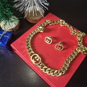 Gold  Gucci Necklace and Earring Set
